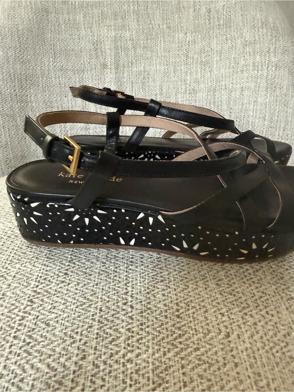 kate spade Black Strappy Leather Flat Sandals